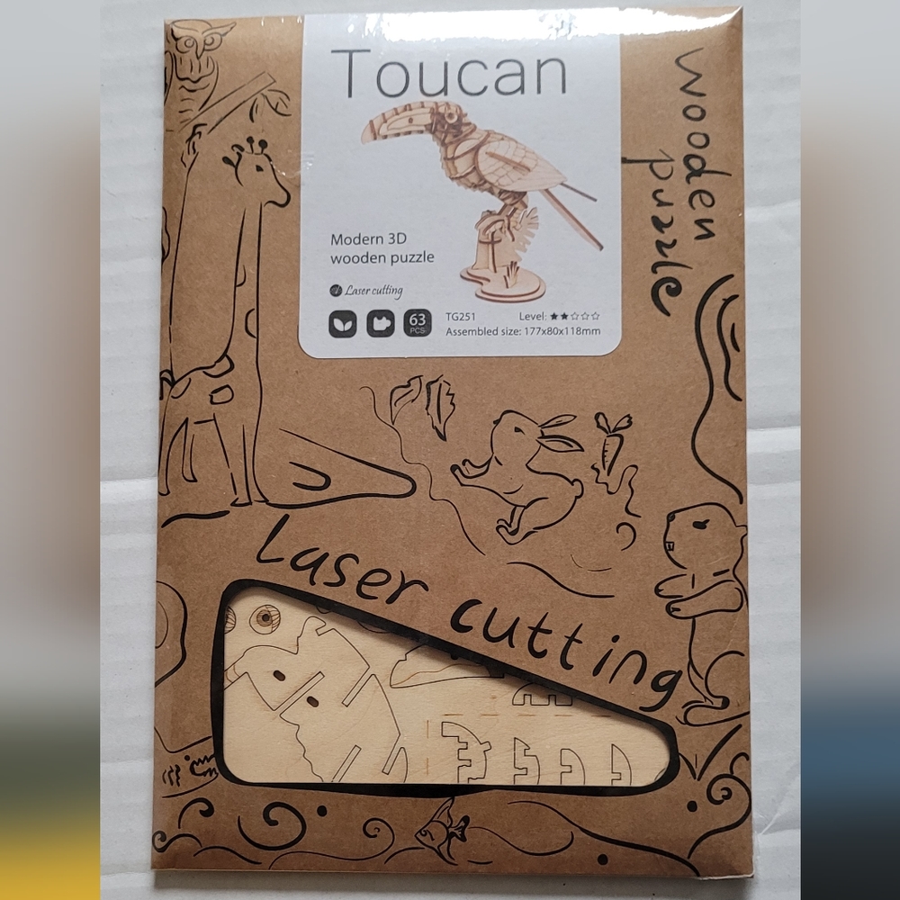 3D Wooden Puzzle - Toucan Laser Cutting DIY Wooden Crafts Home Decor 63 Pcs